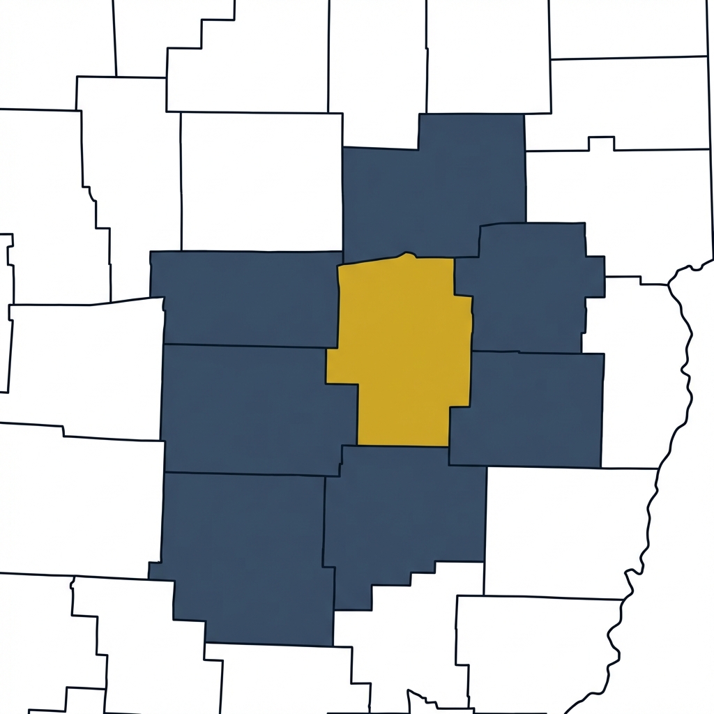 Map of Ohio highlighting Tuscarawas and surrounding counties